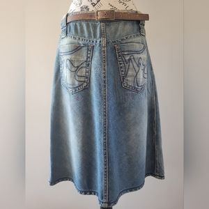 Miss Sixty Denim Skirt with a leather belt. Size L